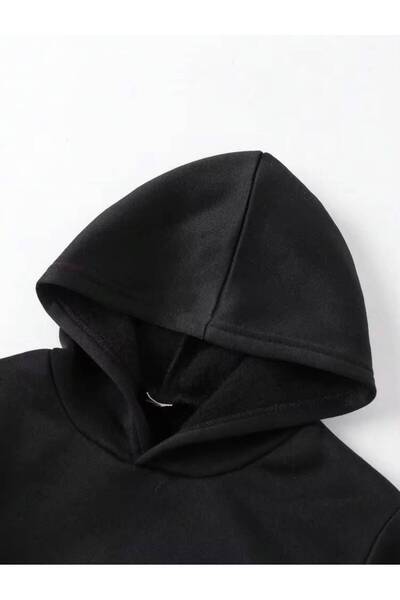 MORNİNG KİDS Kız Çocuk Siyah Kapşonlu Mavi Pembe Kelebek Baskılı Sweatshirt- Siyah Eşofman Takım
