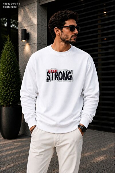 caddekombin سويت شيرت كاجوال برقبة دائرية مطبوع عليه Street Style Stay Strong...