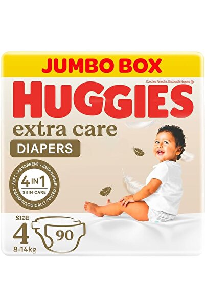Huggies حفاضات إكسترا كير مفتوحة الطرفين مقاس 4 (8-14 كجم) 90 حفاضة