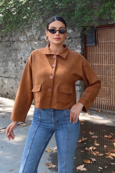 BEJNA Jachetă de damă din piele întoarsă, elastică, confortabilă, cu nasturi