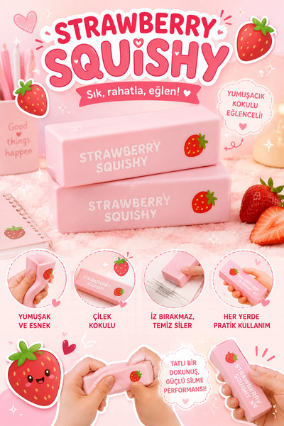 bs bellss accessory Butter Strawberry Squishy-Çilek Tereyağ [1 Adet Gönderim ...