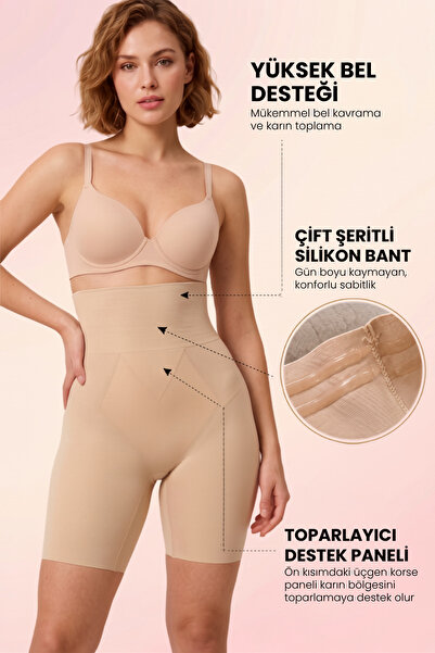 Womenmade Kadın Ten Rengi Yüksek Bel Dikişsiz Paçalı Korse - Esnek, Toparlayı...