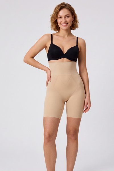 Womenmade Women's Skin Tone High-Waist Seamless Long-Leg Shapewear - Flexible, Firming, and Hip-Enhancing