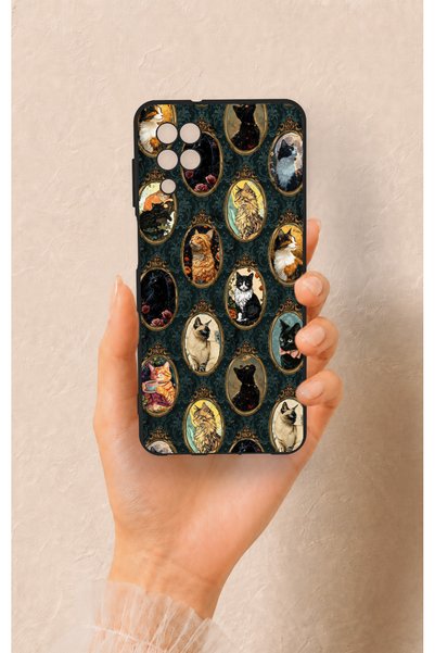 Vip Case Samsung A12 Compatible Vintage Cat Portraits Patterned Silicone Case