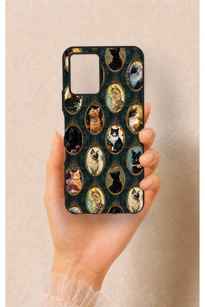 Vip Case Vivo Y33S Compatible Vintage Cat Portraits Patterned Silicone Case