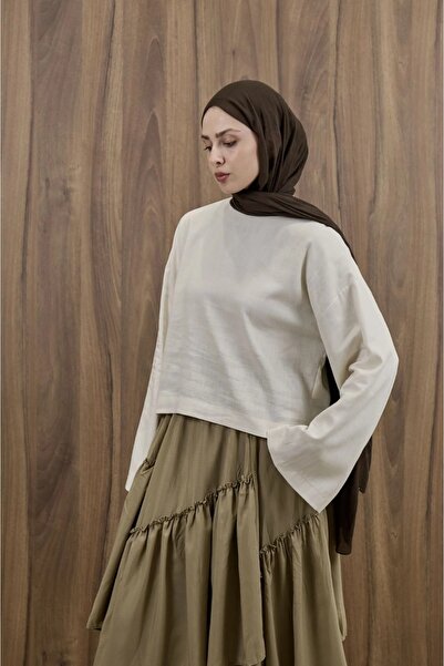 fayaboutique.com Ekru Forme Keten Bluz