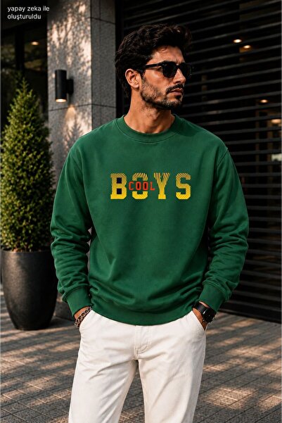 caddekombin Men's Cool Boys Slogan Printed Cycling Round Neck Casual Sweatshirt