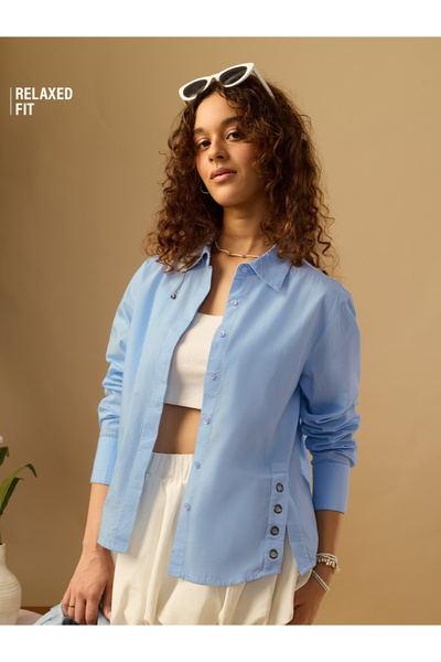 The Souled Store By Styli Blue Regular Fit Long Sleeve Shirt