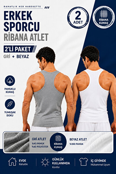 Alıç Men's Athlete Ribbed Undershirt 2-Pack (Seher Authorized Seller) - White...