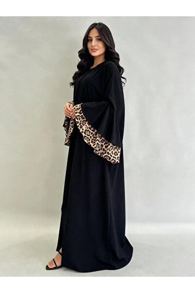 Take Two By Styli Black Abaya with Leopard Cuffs
