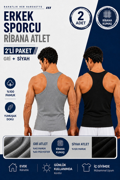 Alıç Men's Athlete Ribbed Undershirt 2-Pack (Seher Authorized Seller) - Black...