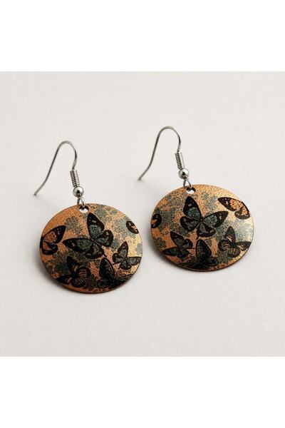 Erol Bakır Yellow Cream Flower Copper Earrings, Hand-Embroidered Adjustable Model