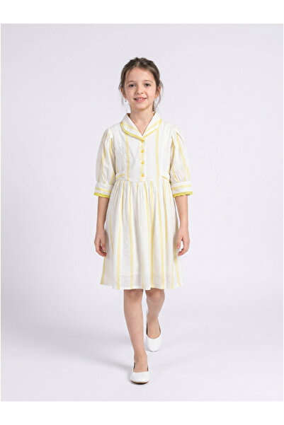 Bella Moda By Styli Girls Striped Cotton Dress with Bow Waist Applique