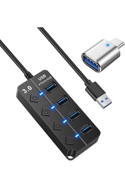 GENERAL موزع USB 3.0 بـ 4 منافذ مع مفاتيح فردية، محول توسيع لأجهزة الكمبيوتر ...