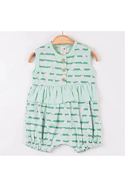 bebegen Baby Girl Green Floral Striped Ruffle Romper