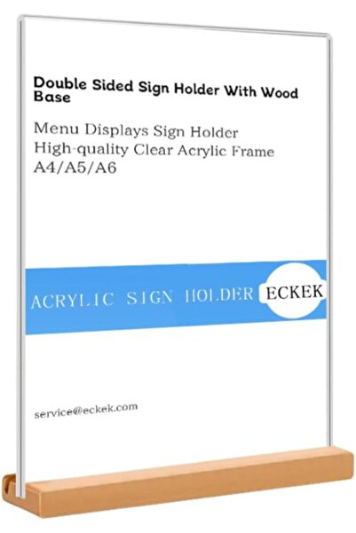 Eckek Acrylic Sign Holder A4/A5/A6 Menu Displays Double Sided, Wood Base Tabl...