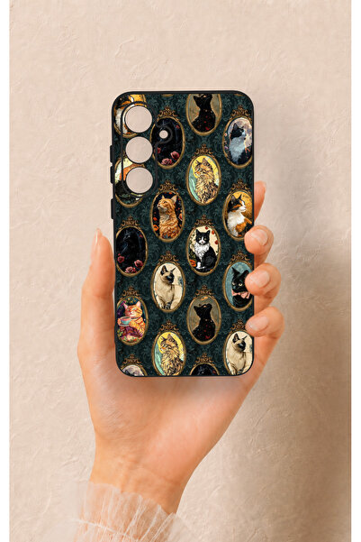 Vip Case Samsung S24Fe Uyumlu Vintage Kedi Portreleri Desenli Silikon Kılıf