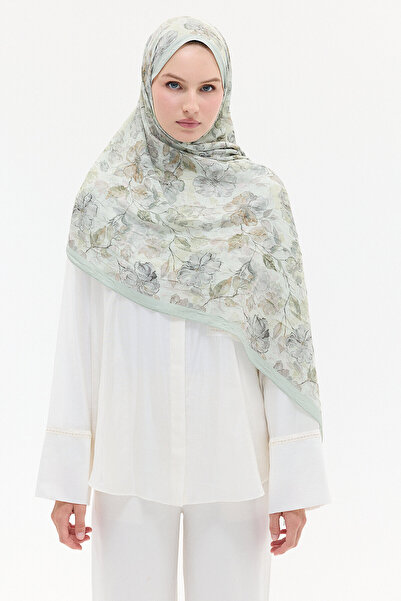 cs camellia scarf Σάλι με σχέδιο ακουαρέλας - Πράσινο