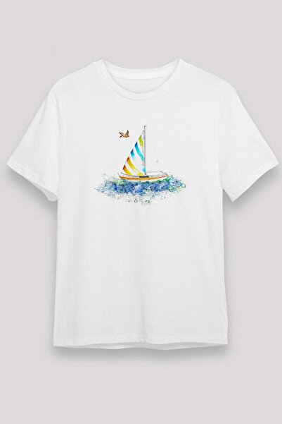 Darkhane Sailing Printed Unisex White T-Shirt - Tshirt