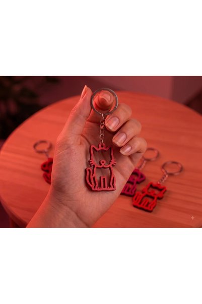 Generic Brand Minimalist Cat Silhouette Keychain - 3D Printing - Red