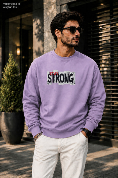 caddekombin Men's Street Style Stay Strong Printed Cycling Round Neck Casual ...