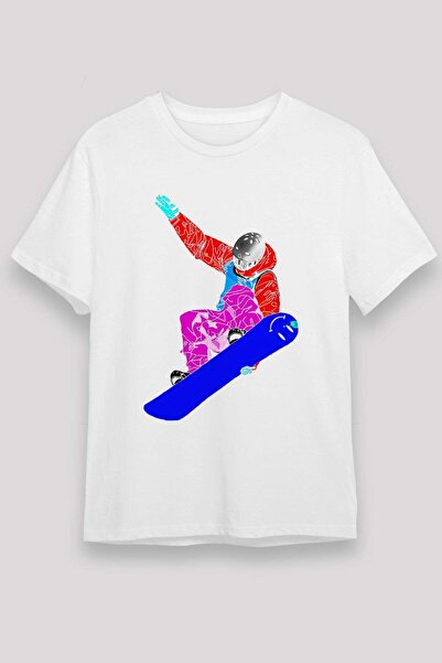 Darkhane Snowboarding Printed Unisex White T-Shirt - Tshirt