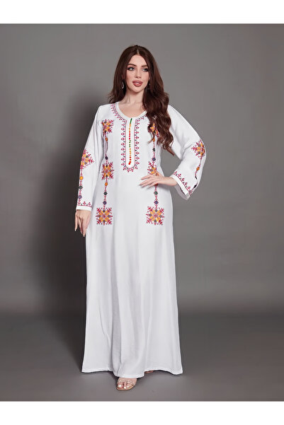 Take Two By Styli جلابية بيضاء مطرّز A-قَصّة على شكل A