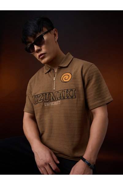 The Souled Store By Styli Men Embroidered Uzumaki University Polo T-Shirt wit...