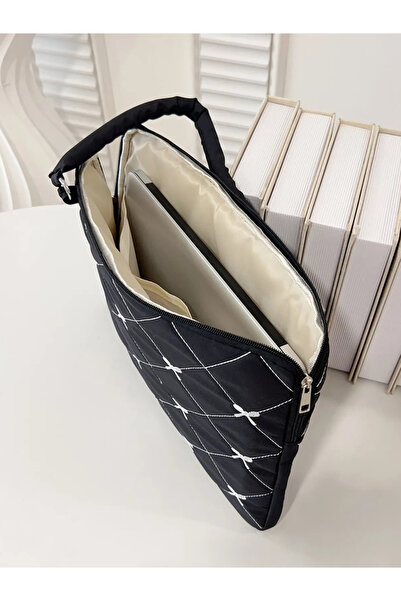 Take Two By Styli Black Quilted Laptop Bag with Handle