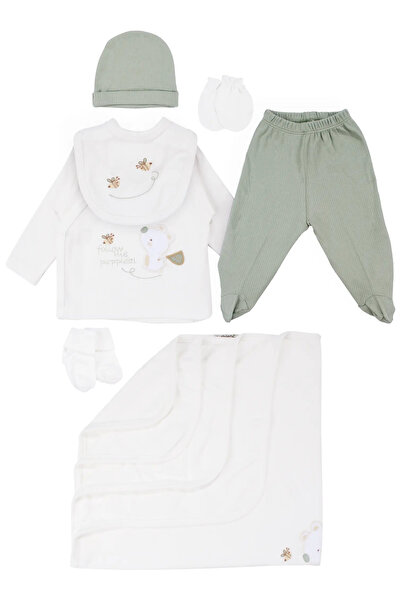 bebegen Unisex White Green Yellow Giraffe Bear Embroidered 7 Piece Hospital D...