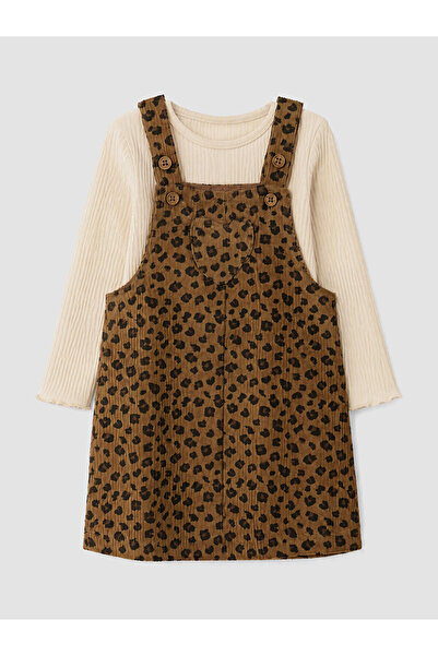 LC Waikiki Patterned Baby Girl Salopet Dress Set