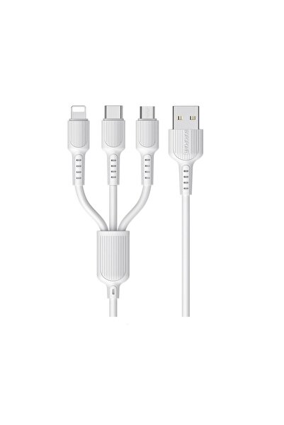 Borofone Cablu de încărcare, 3-în-1 MicroUSB/Lightning/USB-C, BX16 Easy, Alb