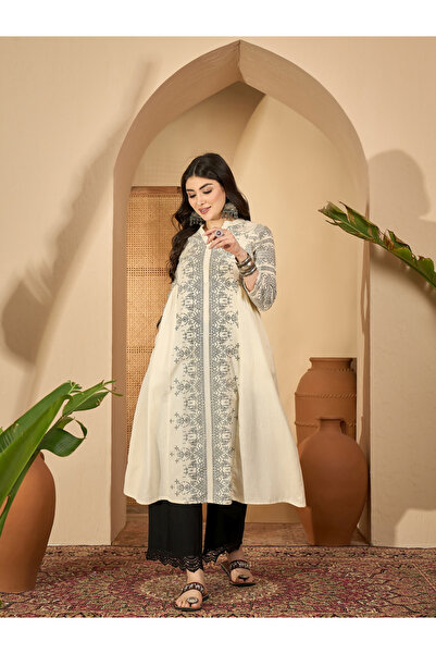 Sanskrutihomes By Styli طقم كورتا بطباعة تجريدية متعددة الألوان مع ياقة ماندا...