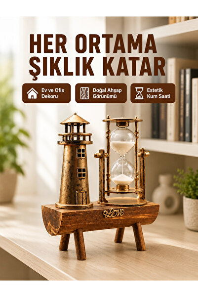 Bucuks Mey İthalat® Ahşap Kum Saati ve Deniz Feneri Figürü Bir Arada Ev Ofis ...