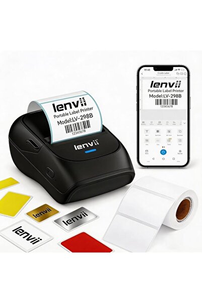 LENVII طابعة ملصقات حرارية محمولة LV-298B، اتصال بلوتوث وUSB، عرض 50 مم، تصمي...