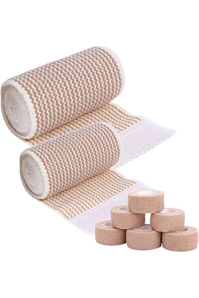 Generic مجموعة ضمادات مرنة، لفافات ضاغطة قطنية مع إغلاق بخطاف وحلقة، شريط ريا...