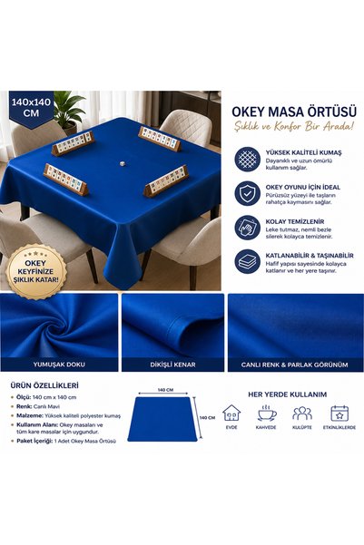Sera Oyun Aletleri Mavi Renk Okey Masa Örtüsü 140x140 cm | Kare Okey Masası Ö...