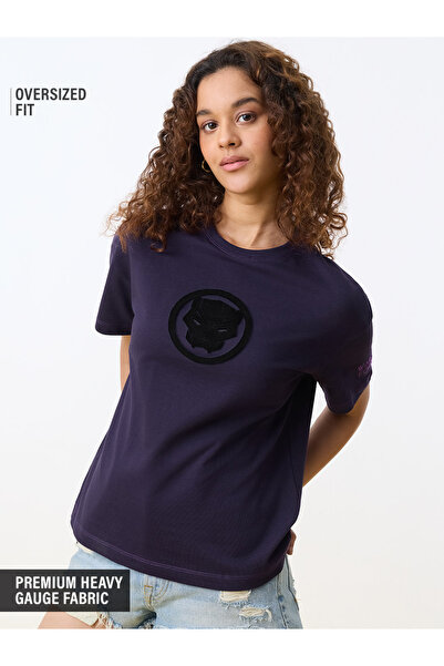 The Souled Store By Styli تي شيرت بيربل بلاك بانثر كبير الحجم بأكمام قصيرة وي...