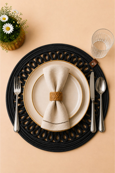 MaVaux Decorative Single Placemat Patterned Tricot Model Round American Style...