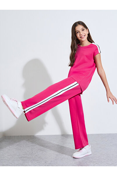 Styli Teen Girls Pink Cap Sleeves T-Shirt and Side Striped Joggers Set