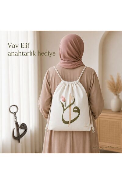 Hodie Vav Elif Baskılı Büzgülü Sırt Çantası Hac ve Umre Seyahat Çantası 40x45...