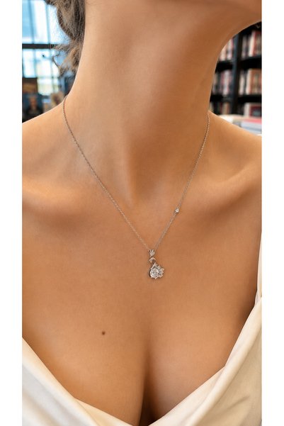 sara silver 925 Ayar Gümüş Kuğu Model Taşlı Kadın Kolye Zarif ve Şık Hediye