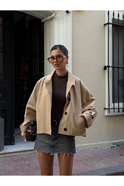 Ekim Store Belted Jacket with Collar and Buttons Trench Coat