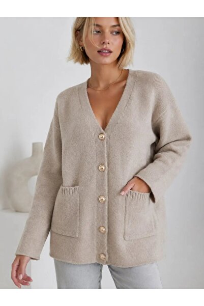 Park Karon Women's V-Neck Wool Blend Double Pocket Comfortable Fit Gold Butto...