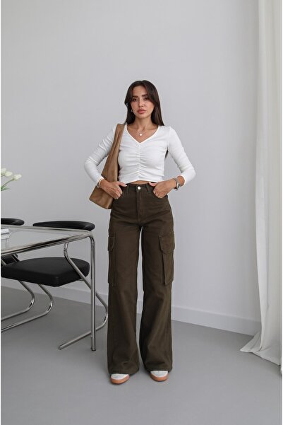Havoş Haki Kargo Cepli Wide Leg Jean