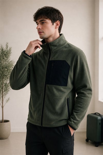 EydaMoon Jachetă tactică din fleece pentru bărbați, cu guler Bato, cu fermoar...