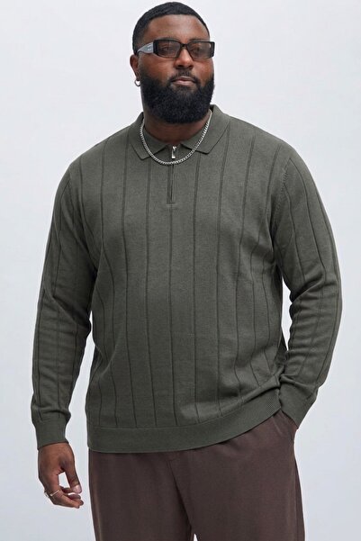 Maccali Men's Zippered Striped Khaki Oversized Sweatshirt