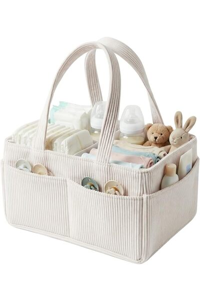 AQUAFALCON Nappy Caddy，Baby Diaper Caddy Organizer, Portable Corduroy Diaper ...