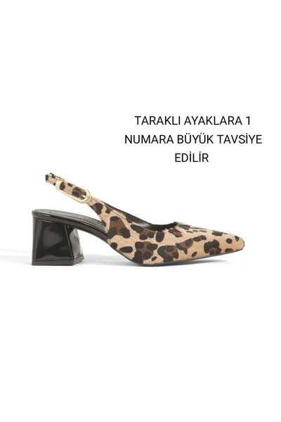 Y ESMA Black Patent Leather Leopard Print Pointed Toe Open Back Large Buckle 5cm Covered Heel New Season