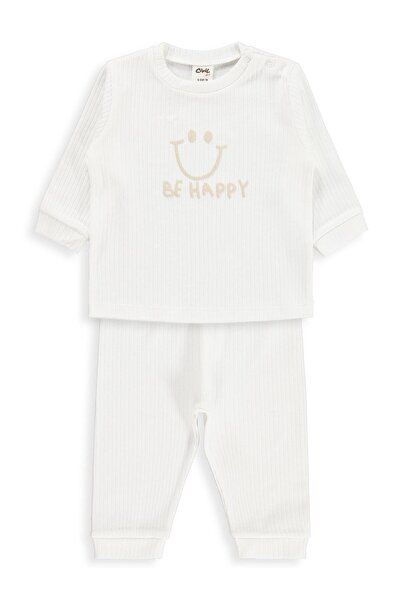 Civil Baby Smiling Face Printed 6-18 Month Pajama Set - Ecru